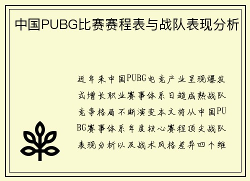中国PUBG比赛赛程表与战队表现分析