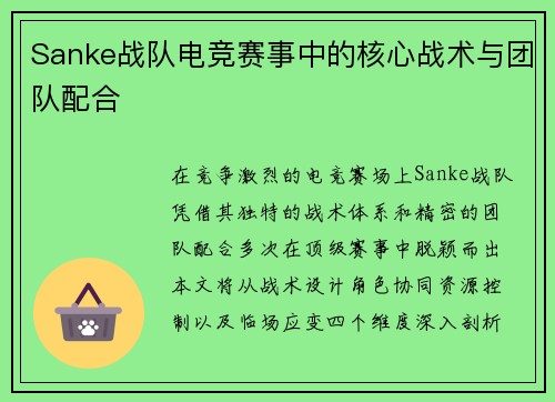 Sanke战队电竞赛事中的核心战术与团队配合